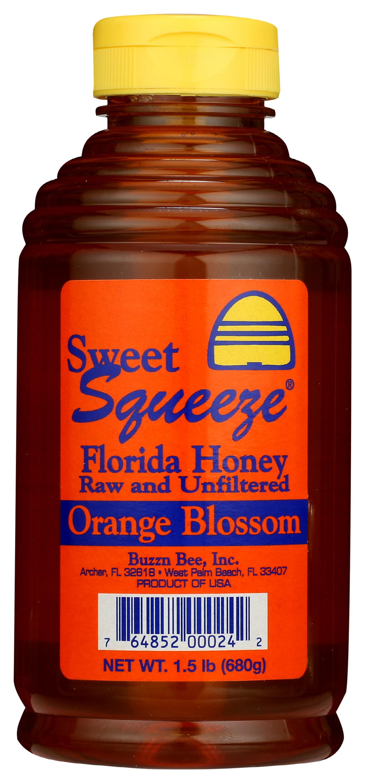 Buzzn Bee orange blossom honey bottle front view shows natural sweetness