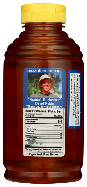 Buzzn Bee orange blossom honey bottle label close-up raw unfiltered quality