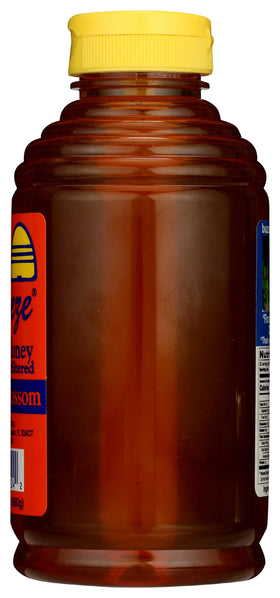 Buzzn Bee orange blossom honey jar with spoon and golden texture