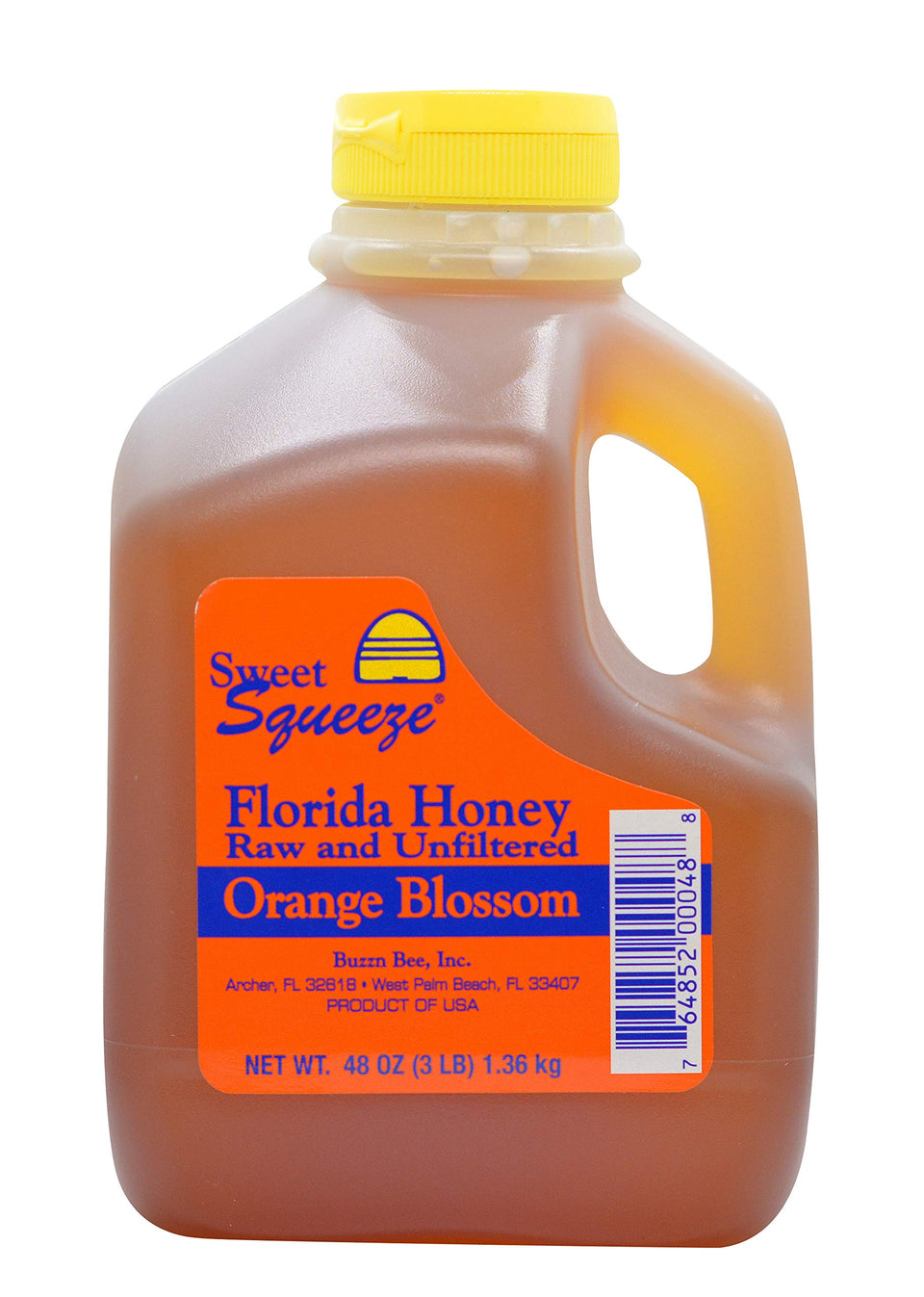 Buzzn Bee raw Florida orange blossom honey bottle, ideal for tea sweetening and yogurt topping