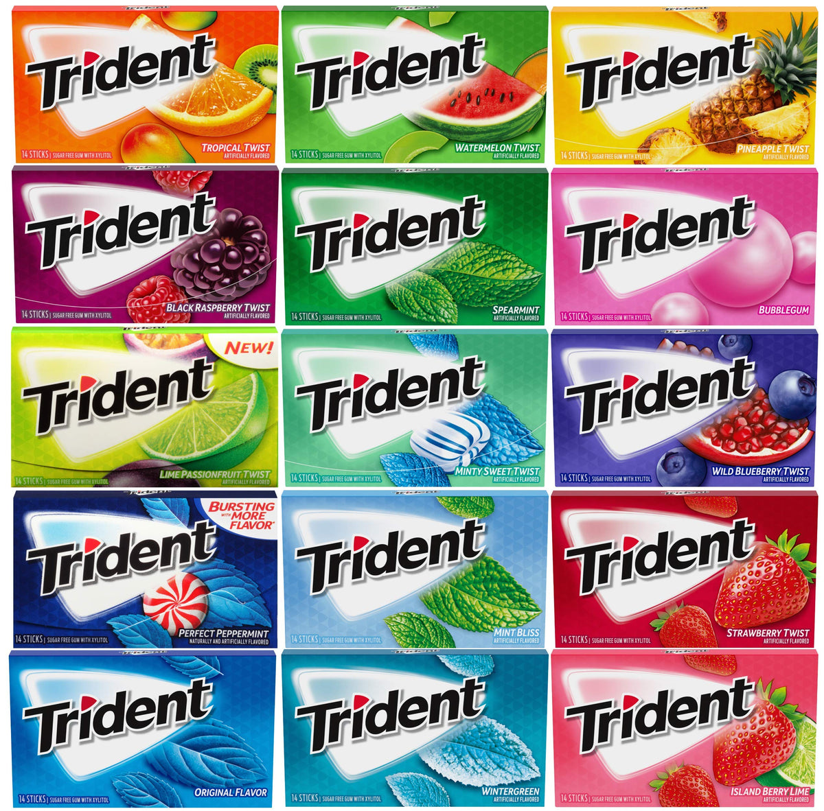 By The Cup Trident sugar-free gum sticks close-up highlights slim portable packaging