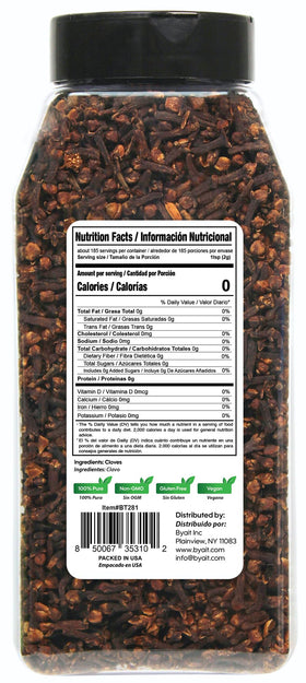 Byait whole cloves jar highlights rich aroma perfect for sauces and simmering.