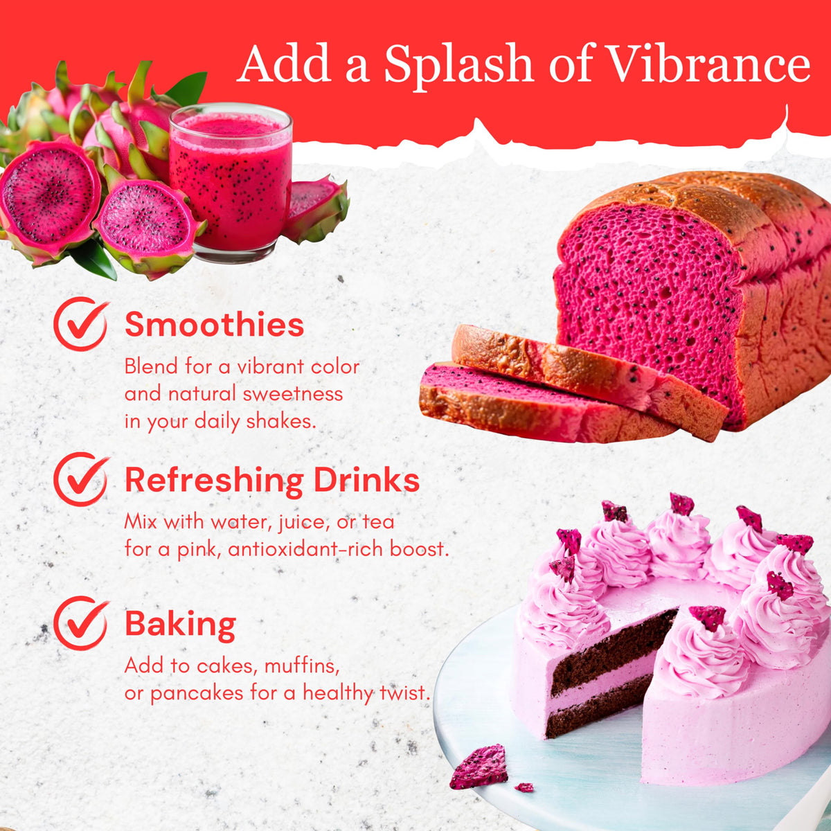 Byait dragon fruit powder added to baking for vibrant pink hues in treats