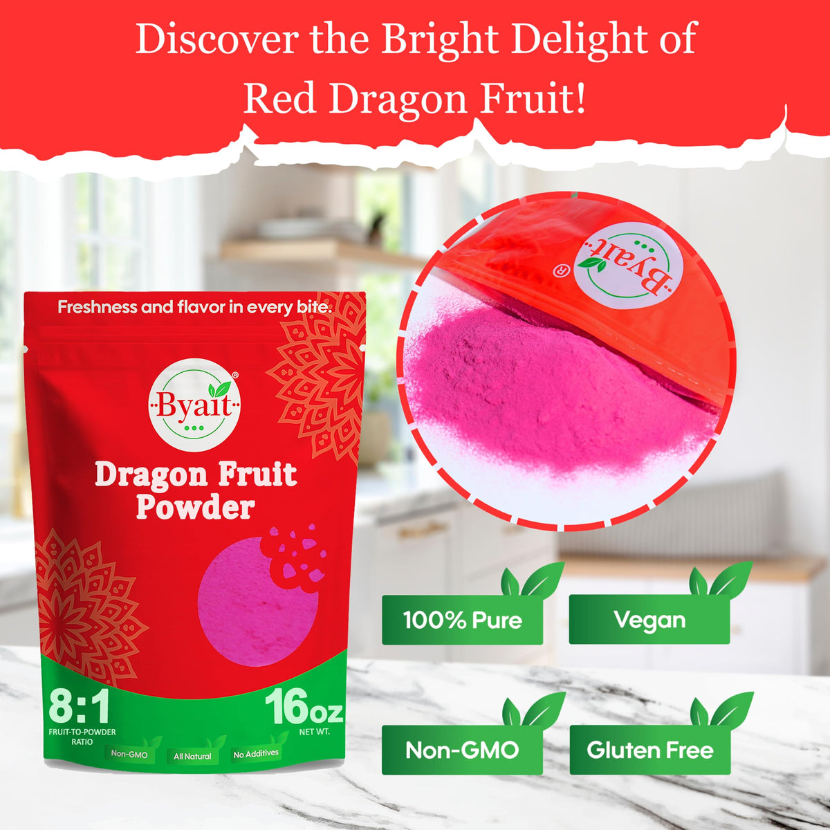 Byait dragon fruit powder in vegan desserts for color and tropical flavor