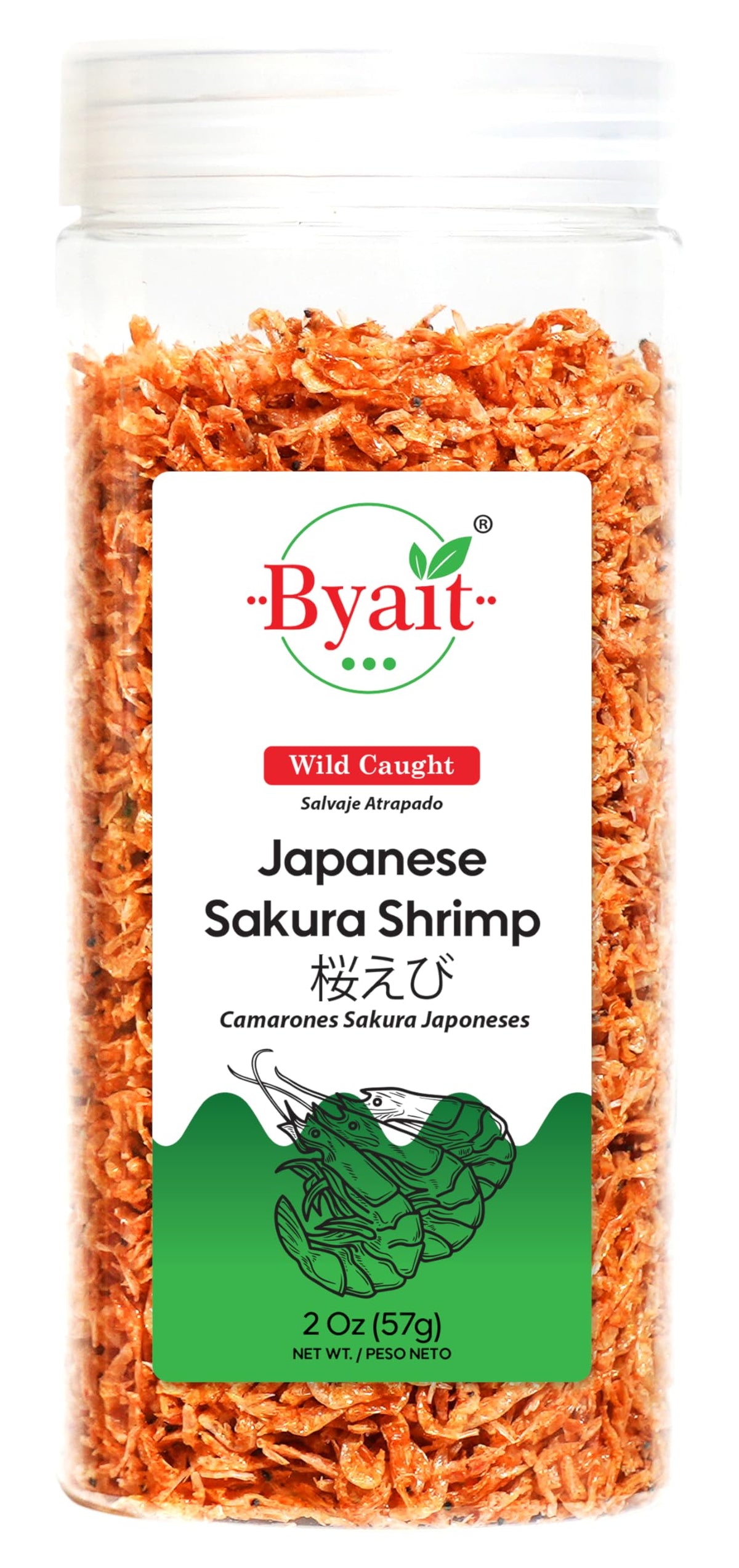Byait dried Japanese Sakura shrimp 2oz packaging for convenient seasoning