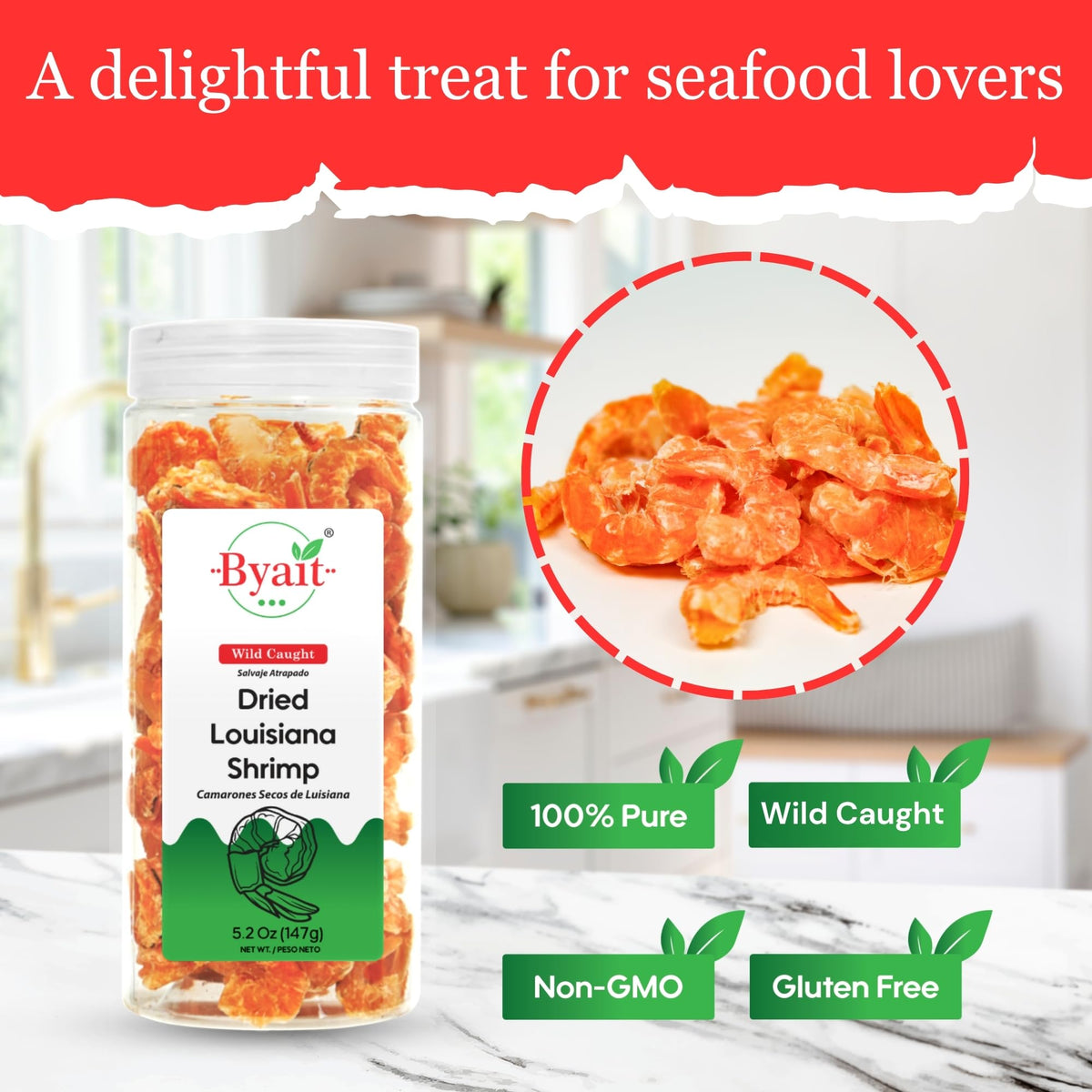 Byait dried shrimp for seafood salads boosts flavor with pure ingredients.