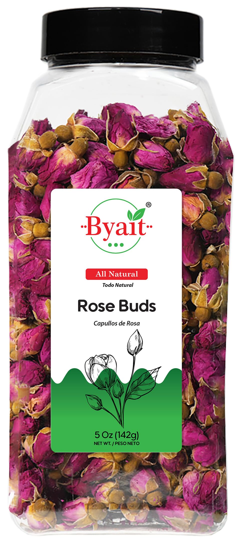 Byait freeze-dried rose buds packaging shows long-lasting freshness for culinary use.