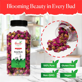 Byait rose buds close-up highlighting nutrient-rich petals for crafts.