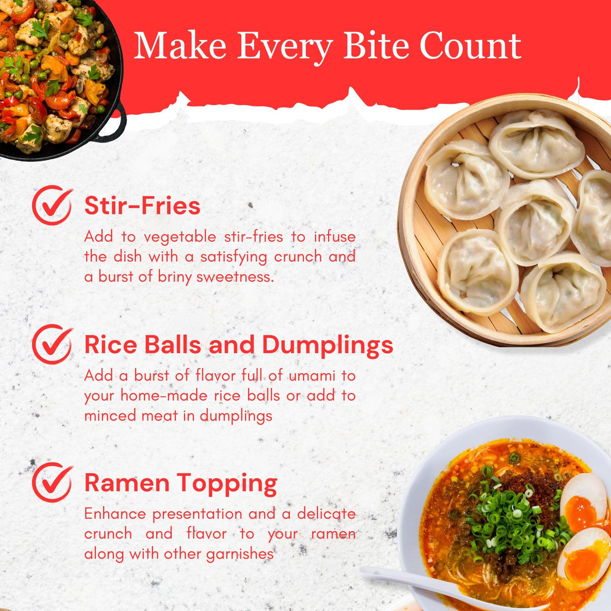 Resealable Byait pouch keeps dried shrimp fresh and ready for cooking.