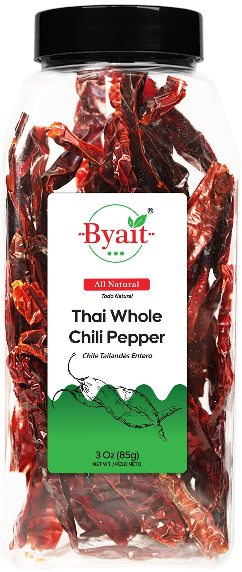 Byait whole Thai chili peppers in a 3 oz pack for authentic aroma