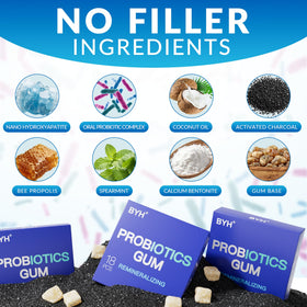 BYH Remineralizing gum coconut oil close-up highlights natural ingredients