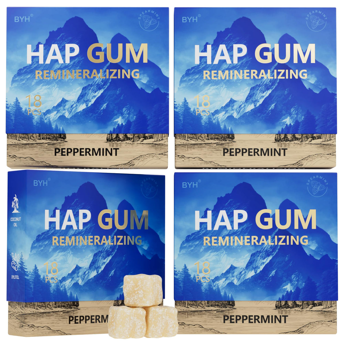 BYH remineralizing gum pack-shot highlighting nano hydroxyapatite for enamel support
