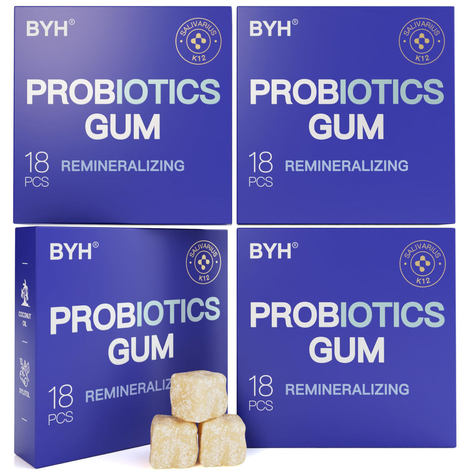 BYH Remineralizing gum front-pack demonstrates four-pack portability for on-the-go freshness
