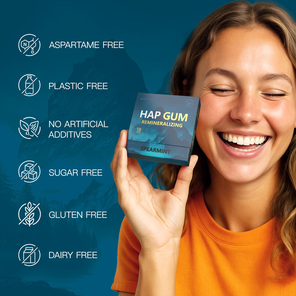 BYH Remineralizing Gum travel pack shown for on-the-go freshness.