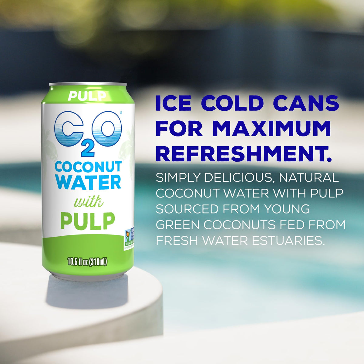 C2O original coconut water bottle emphasizes natural hydration from fresh coconuts.