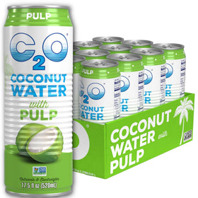 C2O coconut water with pulp 12-pack cans offering natural hydration with real pulp for everyday refreshment.
