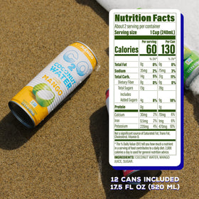 C2O Mango can side view showing vibrant label and mango notes.