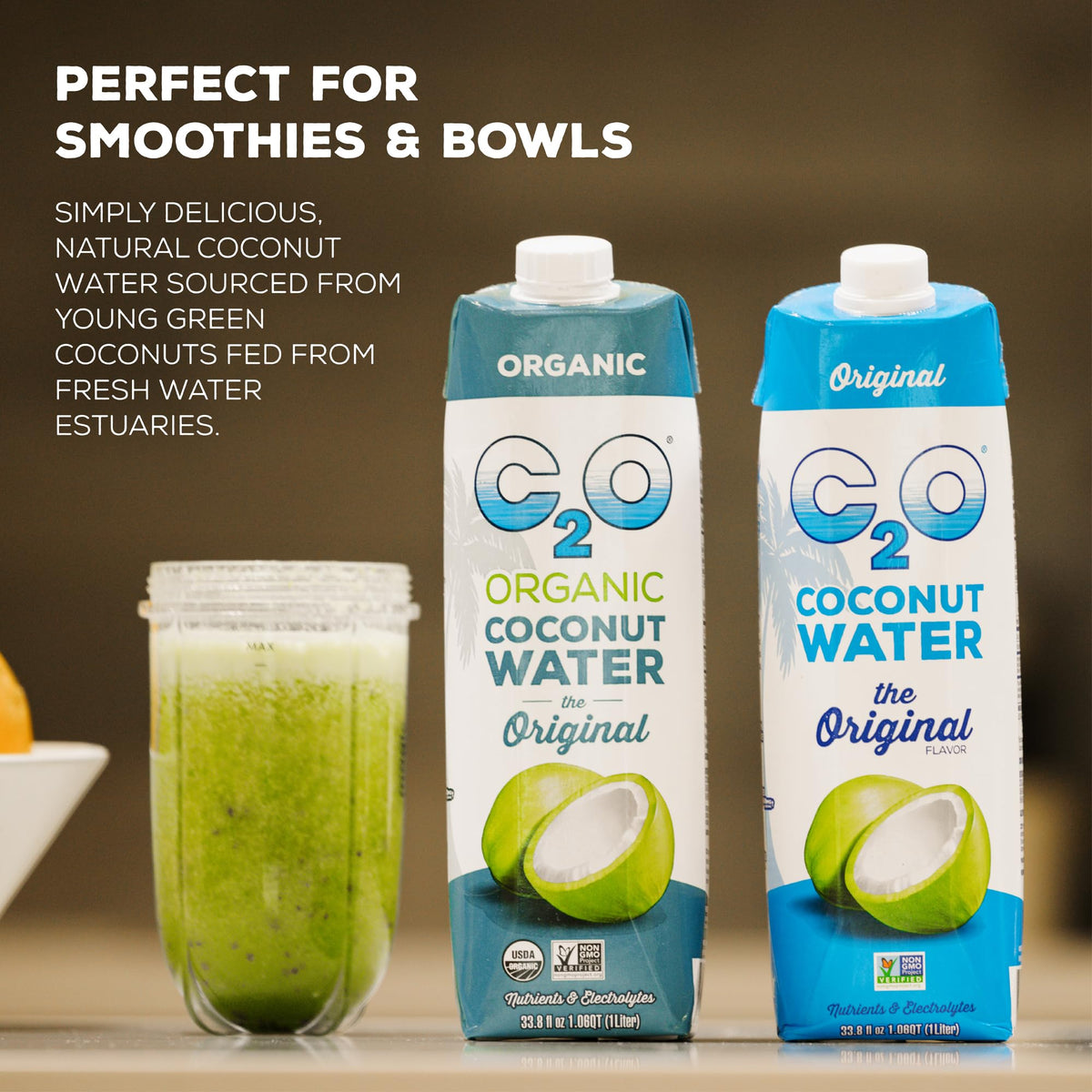 C2O Organic coconut water 12-pack tetra packs with real flavor