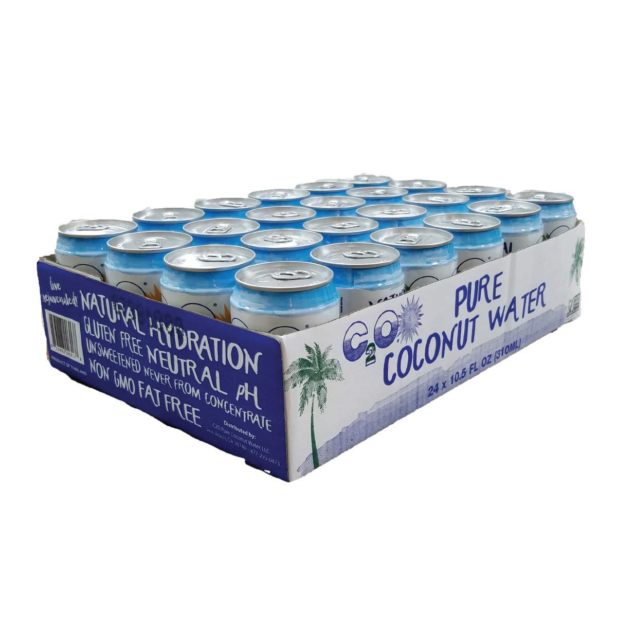 C2O Original cans in carton emphasize easy family hydration.