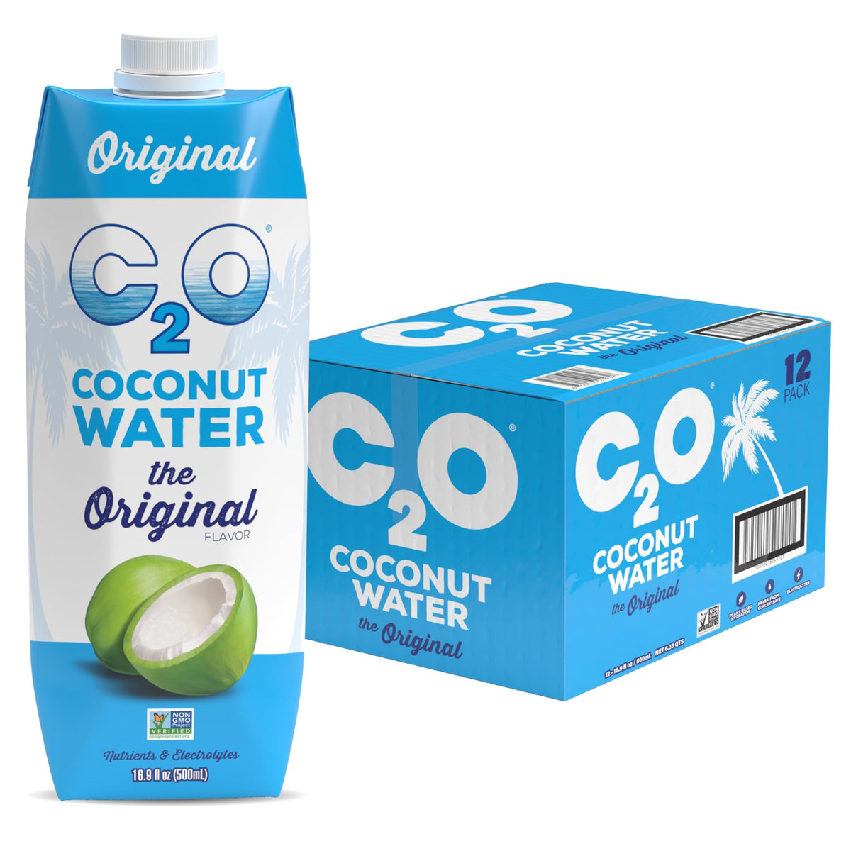 C2O Original coconut water 12-pack tetra packs for natural hydration