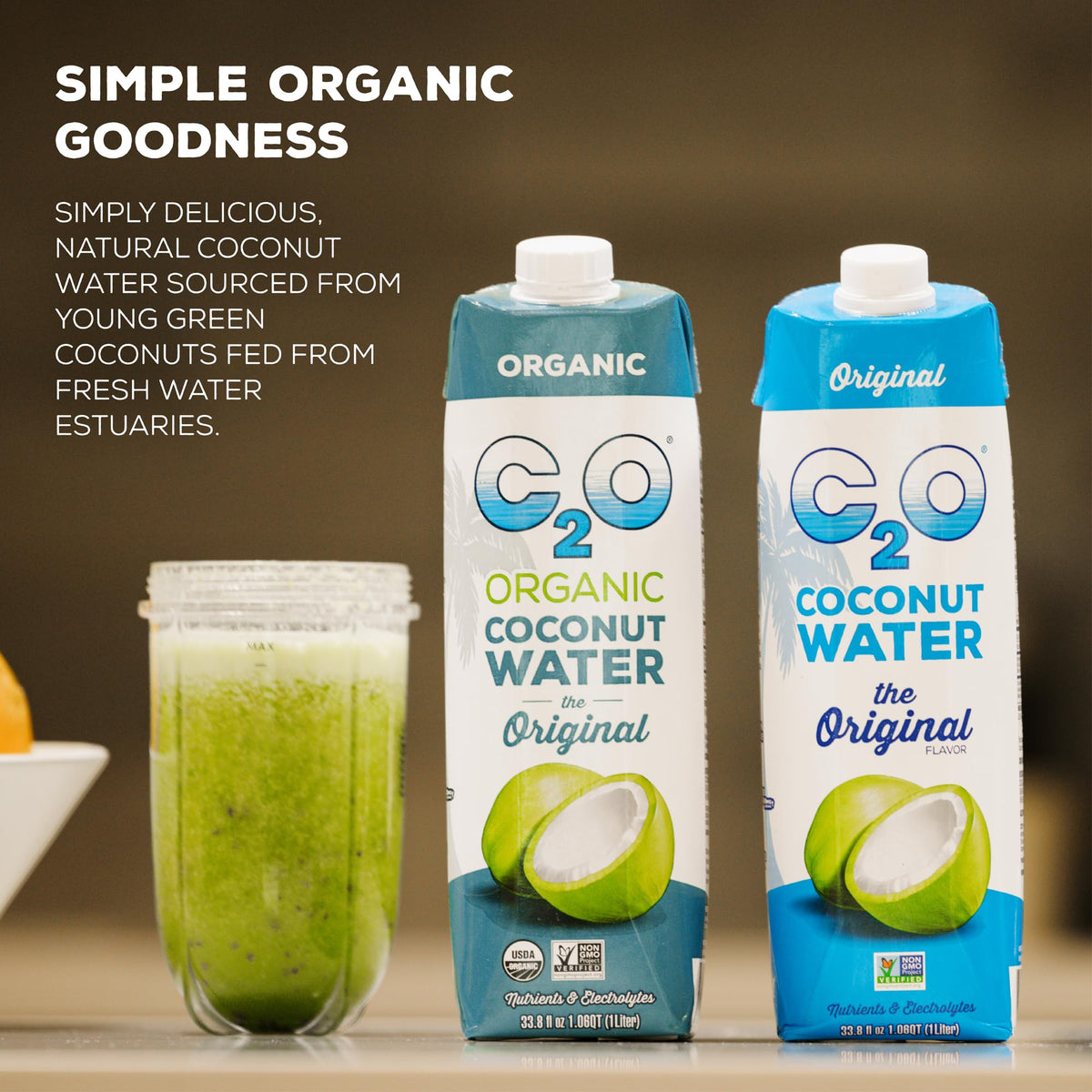 C2O original tetra pack back reveals nutritional details for informed choices.