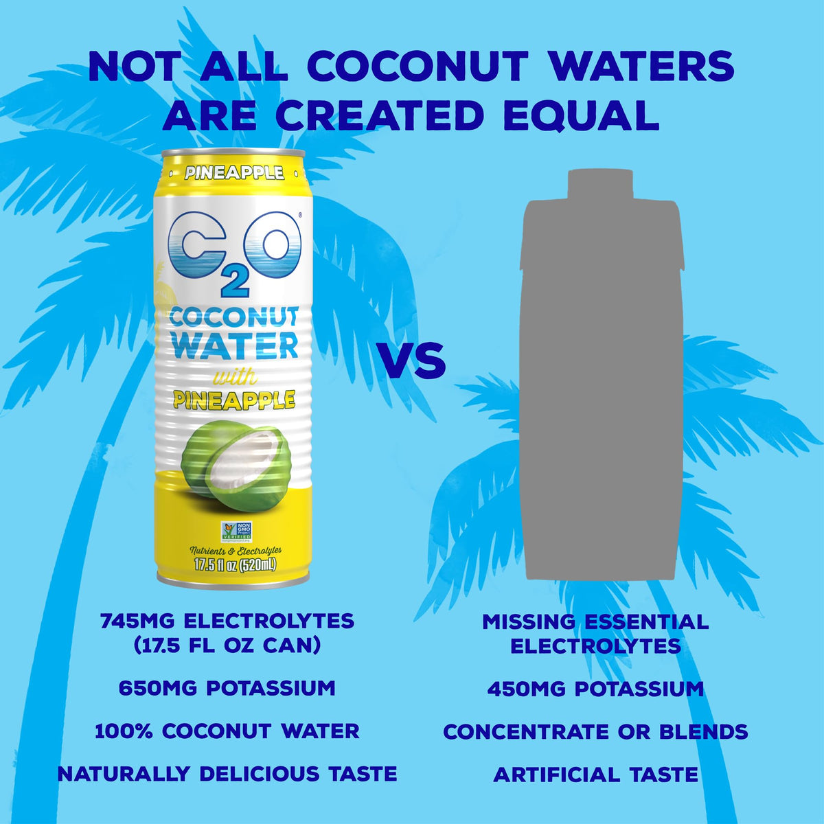 On-the-go C2O Pineapple Coconut Water provides convenient hydration with electrolytes