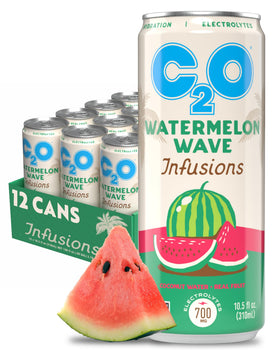 C2O Watermelon Wave can-front showing vibrant label for on-the-go hydration