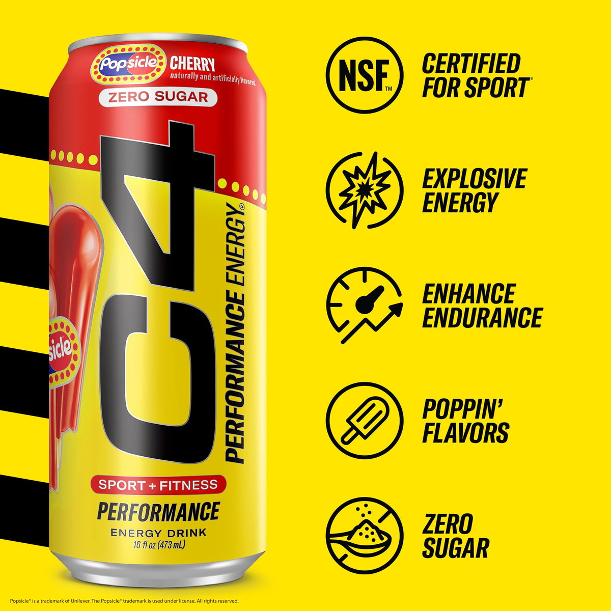 C4 Cherry Popsicle can close-up highlights zero sugar boost during training.