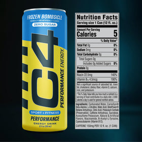 Close-up of C4 Energy can showing 150 mg caffeine for focused workouts