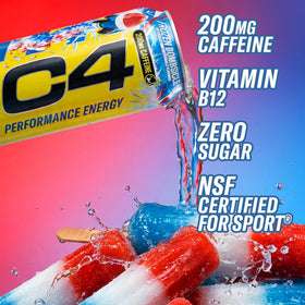 C4 Energy Frozen Bombsicle can with icy label signals a cold, focused energy boost
