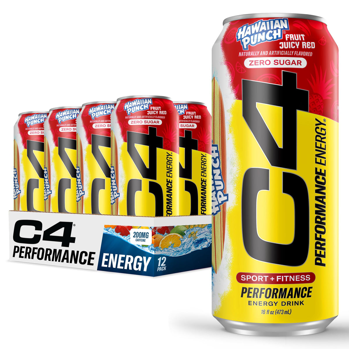 C4 Energy Hawaiian Punch can front view highlights a sugar-free pre-workout energy option