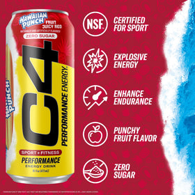 Twelve-pack display of C4 Energy Hawaiian Punch for convenient bulk purchase
