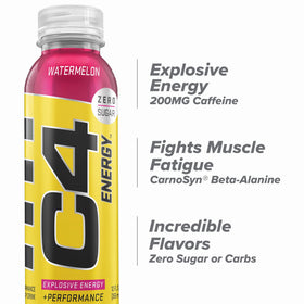 Close-up of C4 Energy label highlighting caffeine and beta-alanine blend