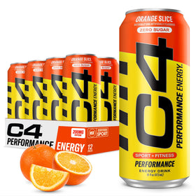 C4 Energy Orange Slice 16oz can front view highlights sugar-free energy for workouts