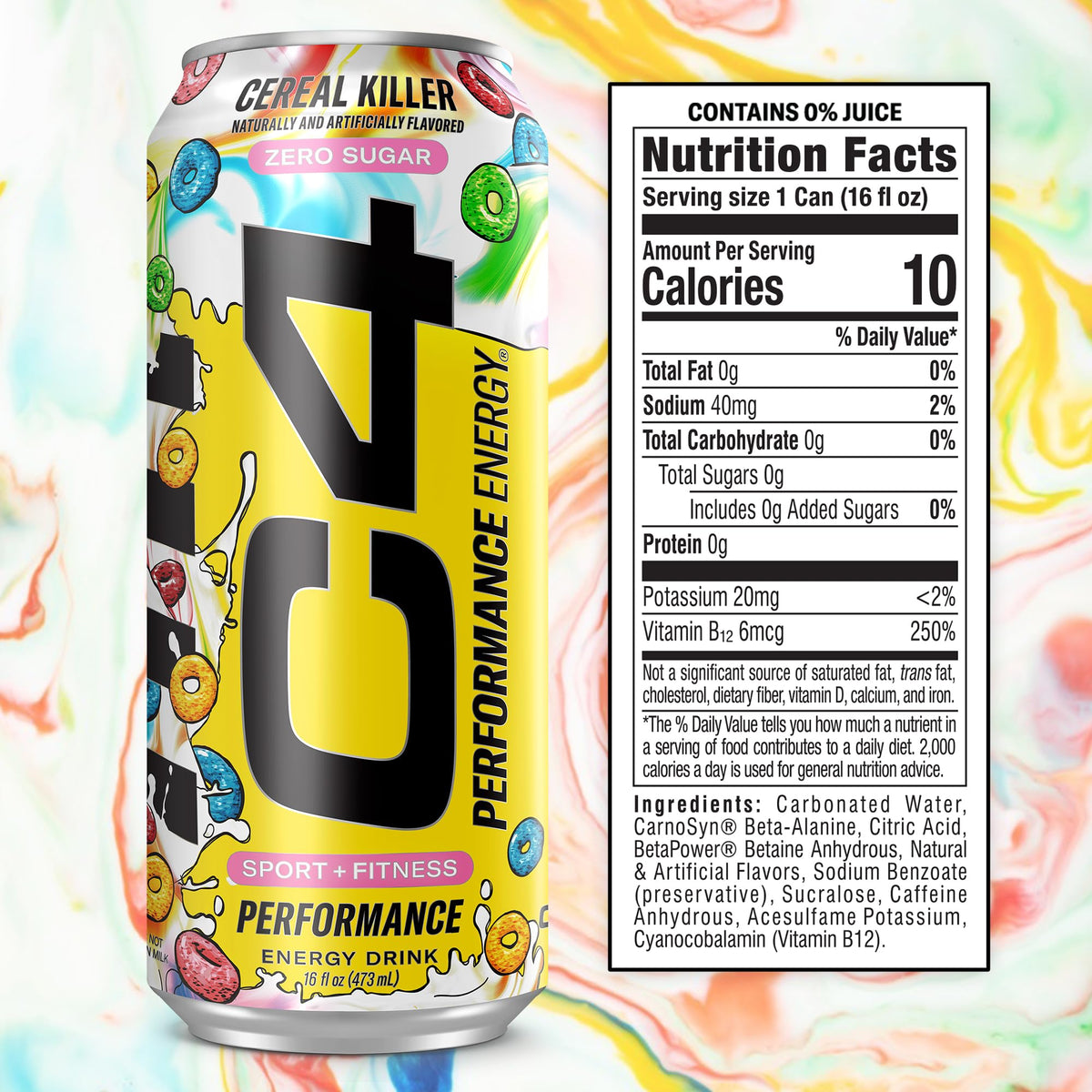 C4 Energy pack of 12 cans on display for sustained pre-workout energy.