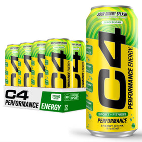 C4 Energy Sour Gummy Splash front can energizes workouts with zero sugar