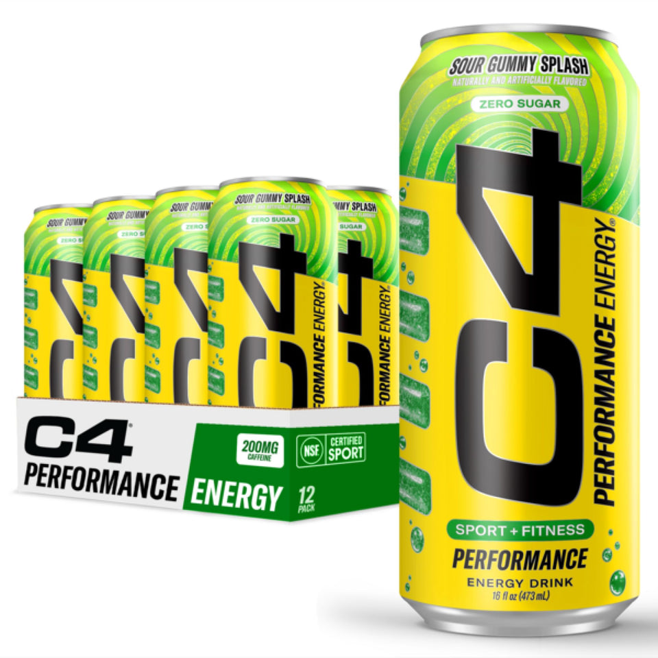 C4 Energy Sour Gummy Splash front can energizes workouts with zero sugar