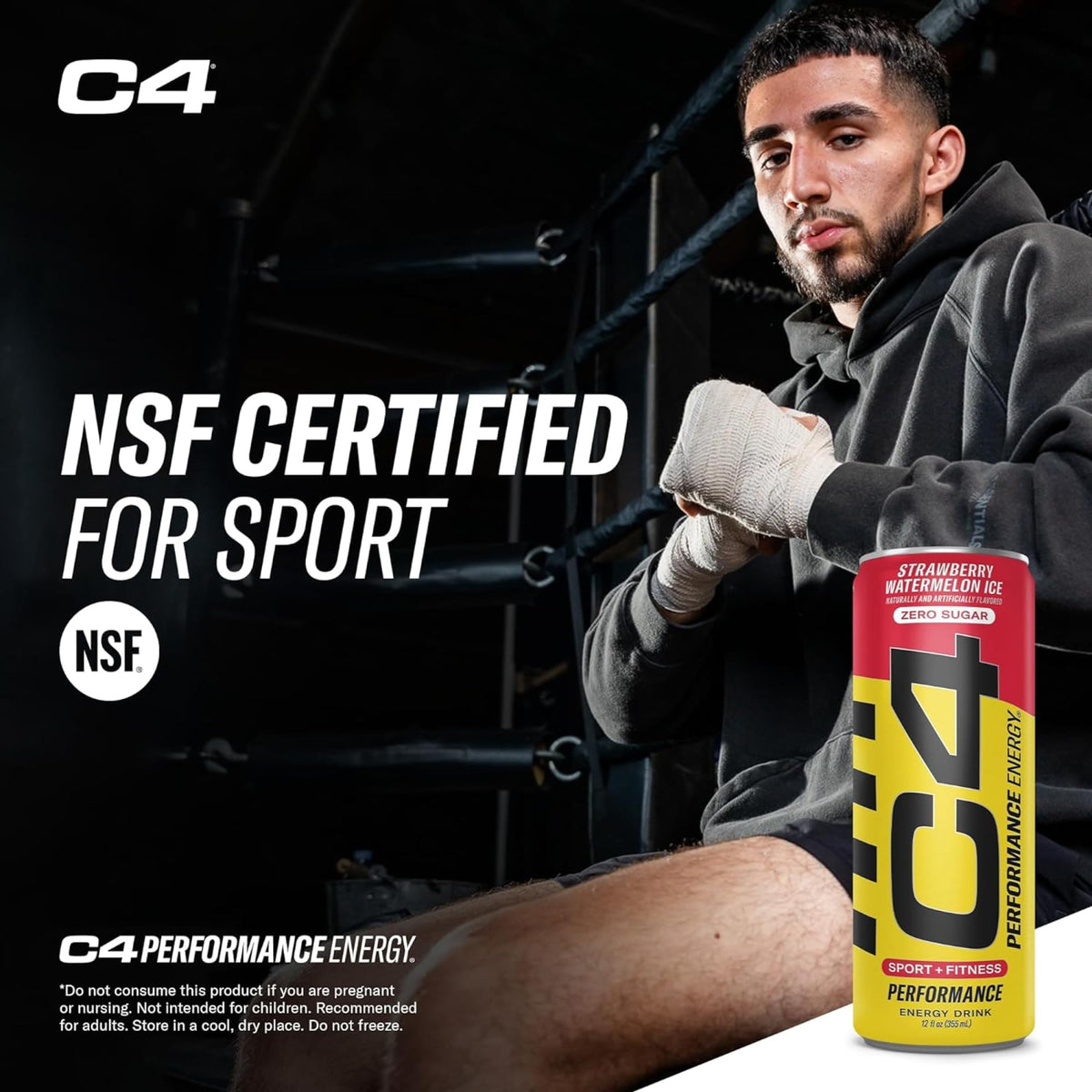 C4 Energy zero-sugar formula can, clean flavor without sugar crashes.