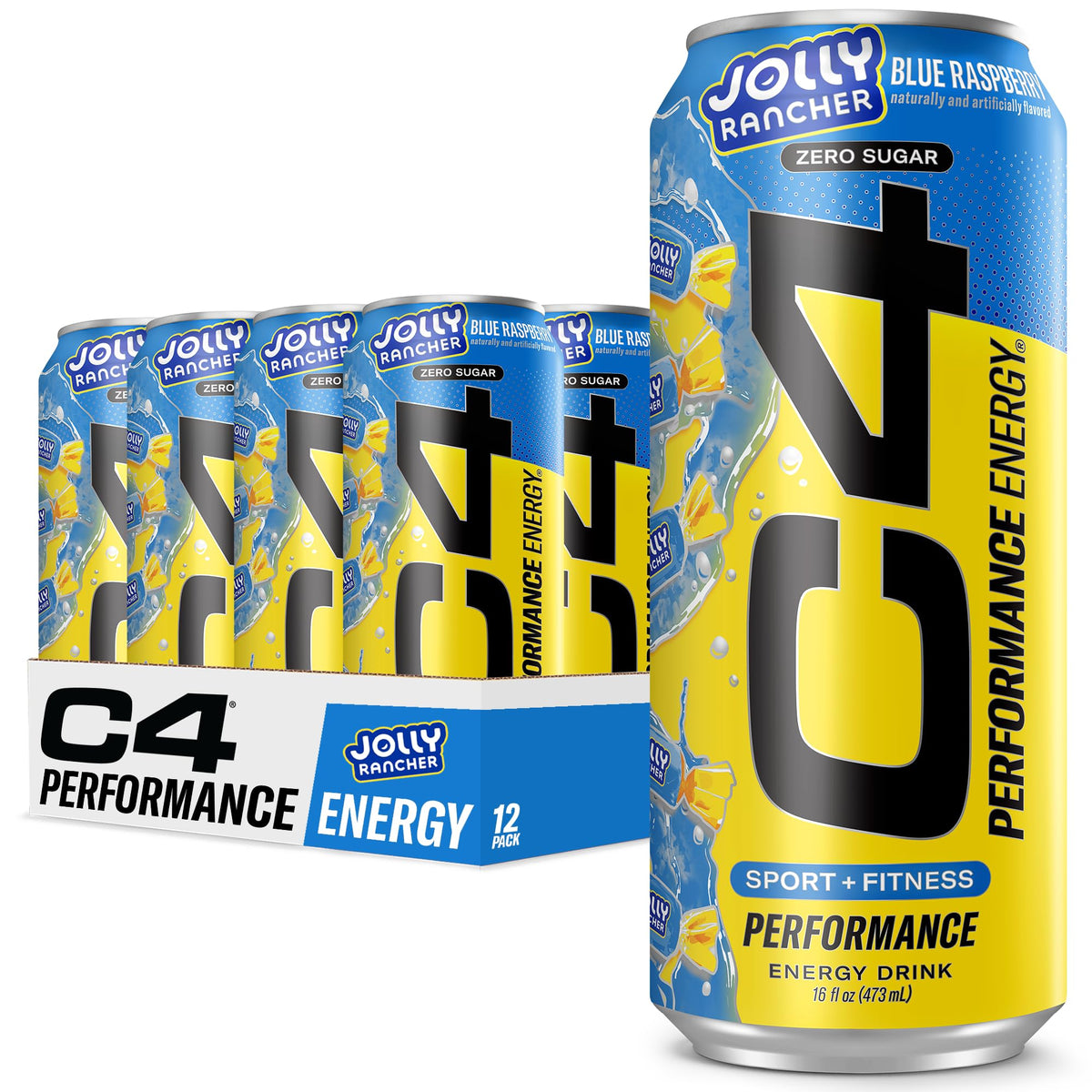 C4 Jolly Rancher Blue Raspberry can for pre-workout energy.