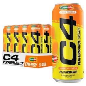 C4 Orange Creamsicle can close-up highlighting flavor and zero sugar for workouts