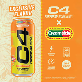 C4 Orange Creamsicle being poured into a glass for pre-workout energy