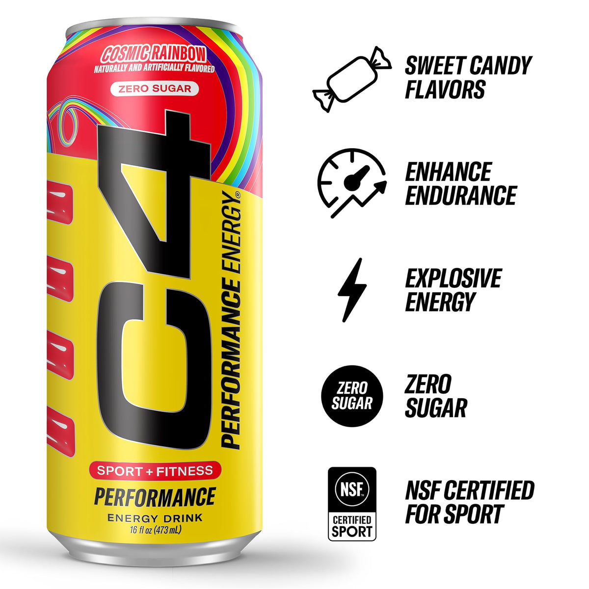 C4 Cosmic Rainbow label close-up highlights clean ingredients and bold branding