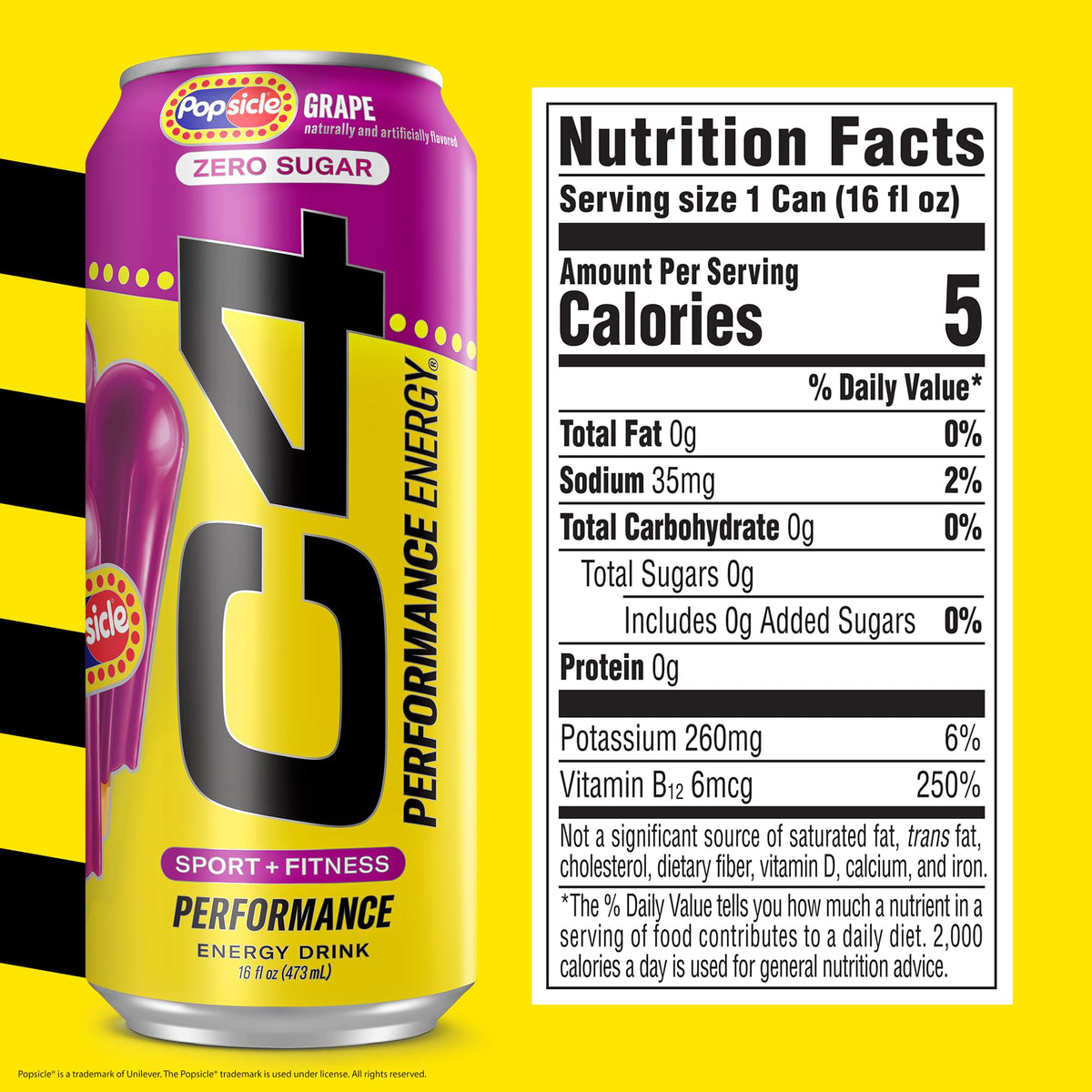 C4 Performance Energy Drink can close-up emphasizes zero sugar and bold flavor