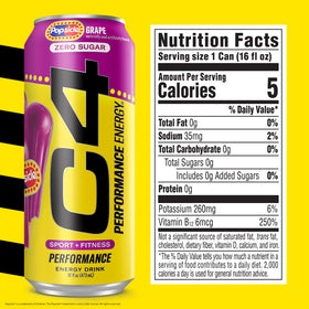 C4 Performance Energy Drink can close-up emphasizes zero sugar and bold flavor