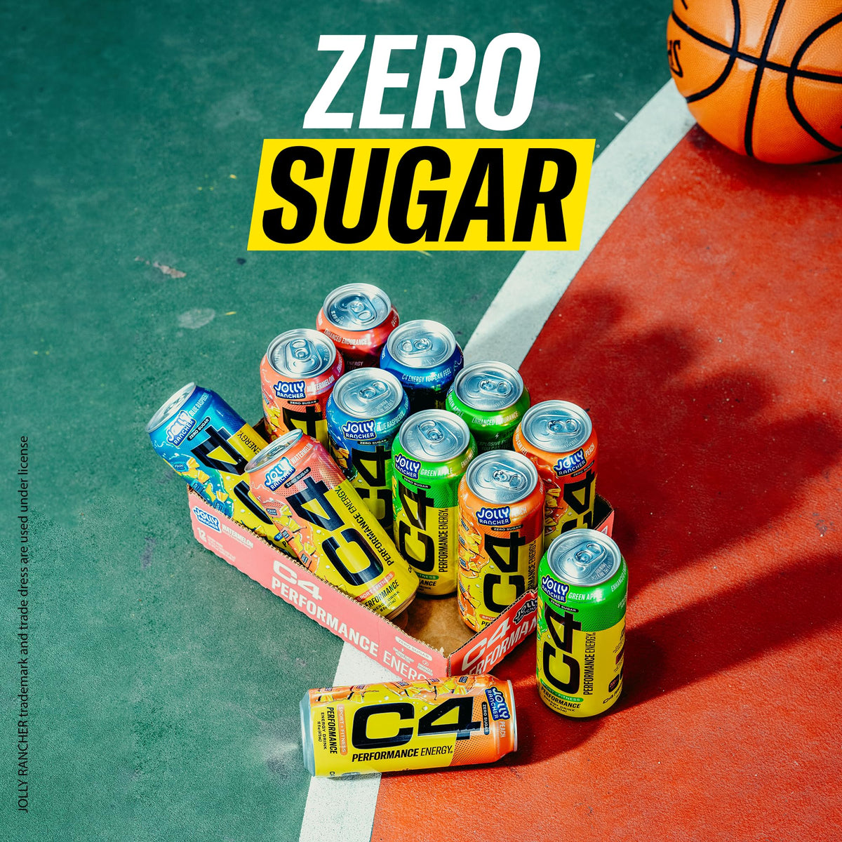 C4 Performance Energy hydration setup with can and glass for refreshment.