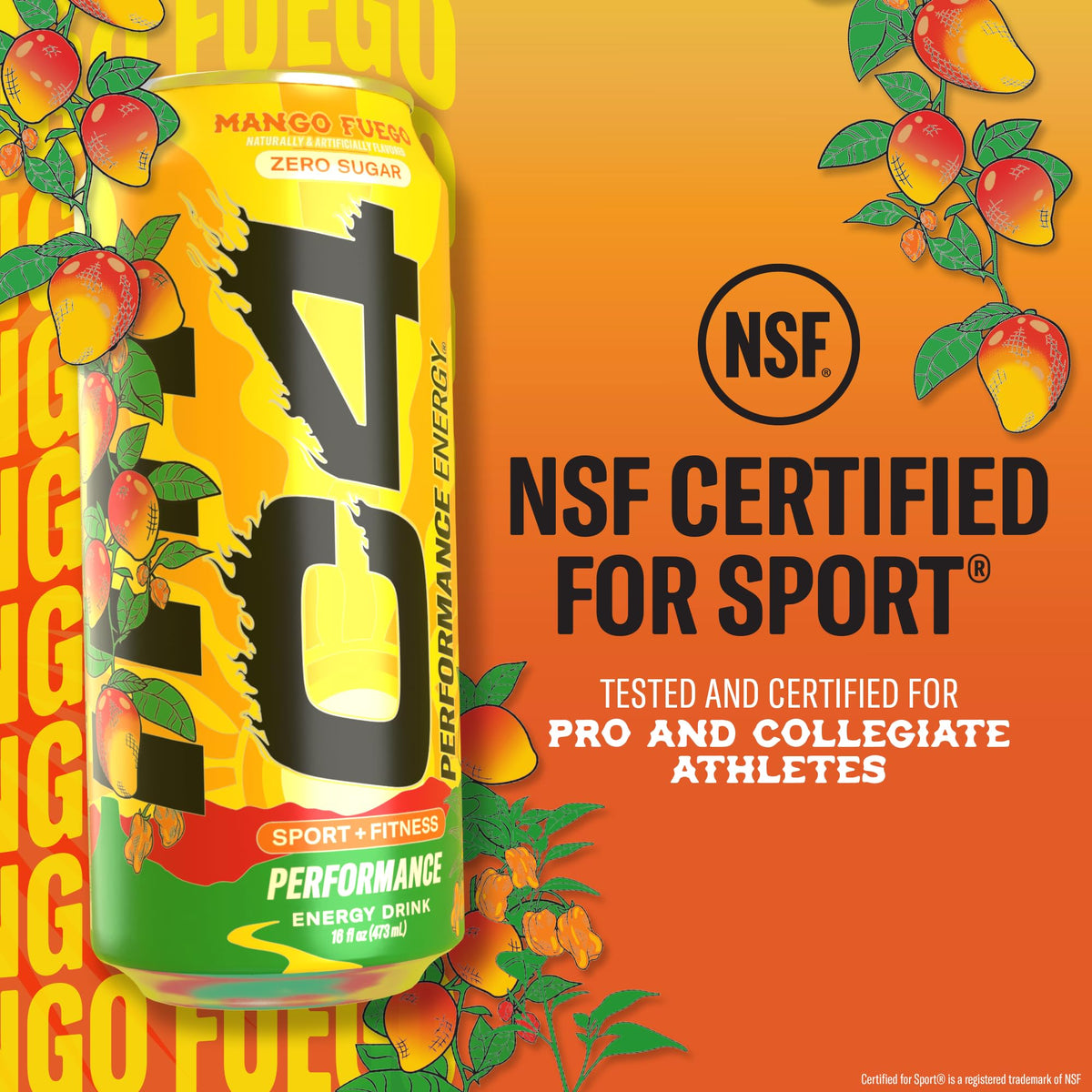 C4 Mango Fuego can side view with bold branding