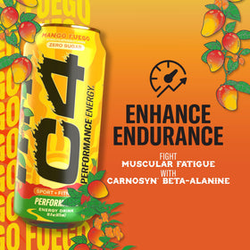 C4 Mango Fuego over ice emphasizes refreshing carbonation