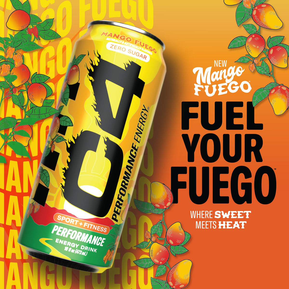 C4 Mango Fuego 12 pack packaging for teams and gyms