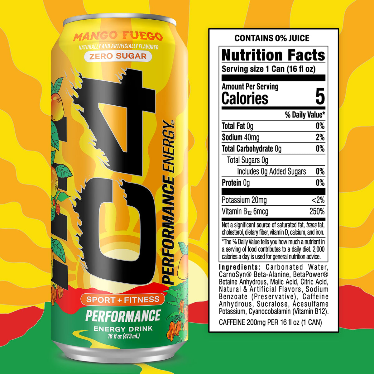 C4 Performance Energy Mango Fuego being poured, fizz ready to energize