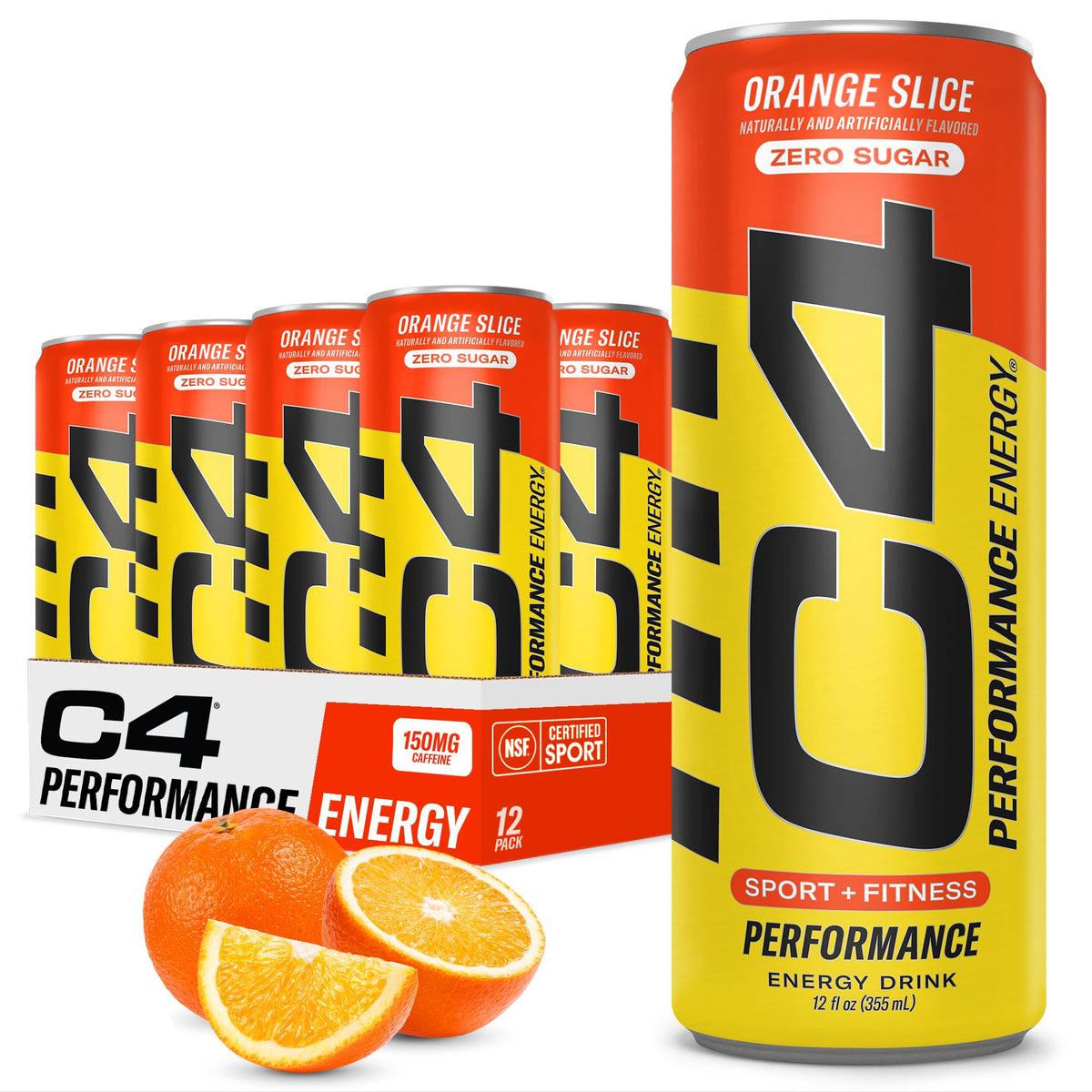 C4 Performance Energy Orange Slice can highlighting sugar-free formula for clean energy.
